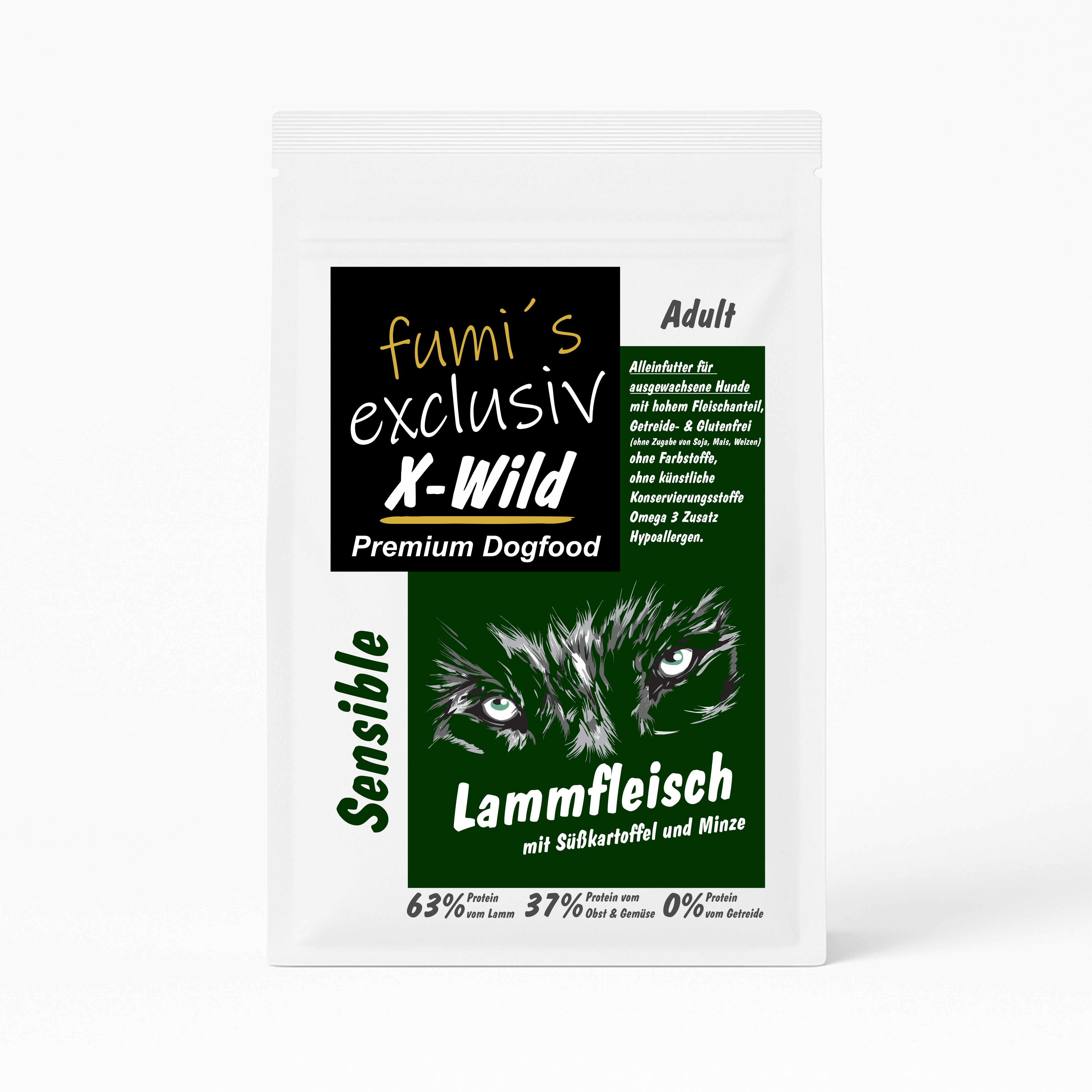 Fumi’s Exclusiv X-Wild Lammfleisch – Sensible Adult, Packung