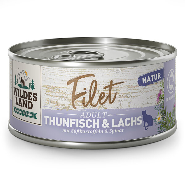 Wildes Land Filet Thunfisch & Lachs mit Süßkartoffeln & Spinat 80g