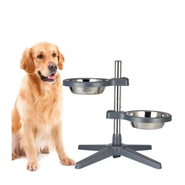 Verstellbare Futter- und Trinkstation inkl. 2 Edelstahlnäpfe (16 cm)