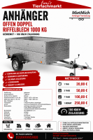 Anhänger offen doppel Riffelblech 1000kg Vermietung 24h