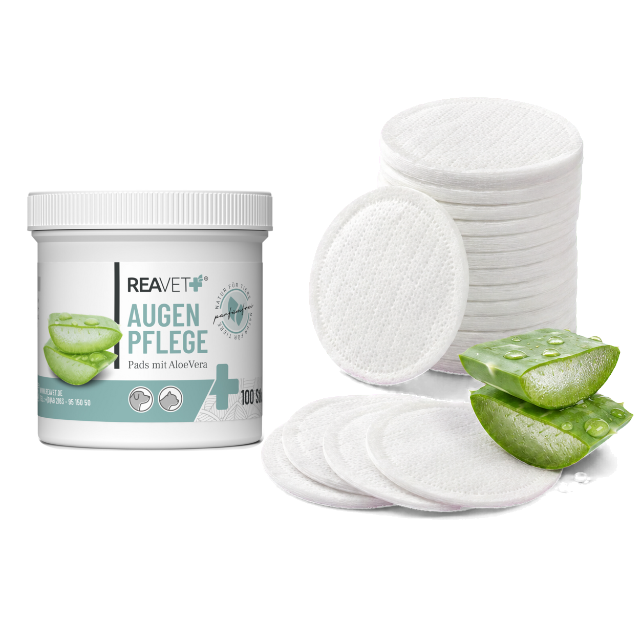 Weiße REAVET Augenpflege-Pads mit Aloe Vera
